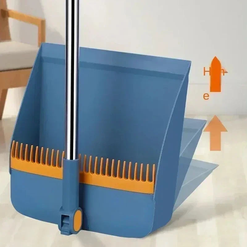 Household Broom & Dustpan Set – Foldable Garbage Shovel with Comb Teeth & 45° Angled Brush Head for Floor Sweeping