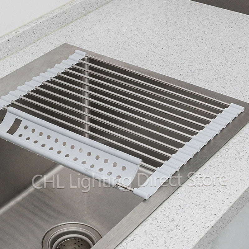 Roll Up Dish Drying Rack over sink,304 Stainless Steel Dish Drainer Shelf Organizer Tableware Plate Storage,Kitchen accessories