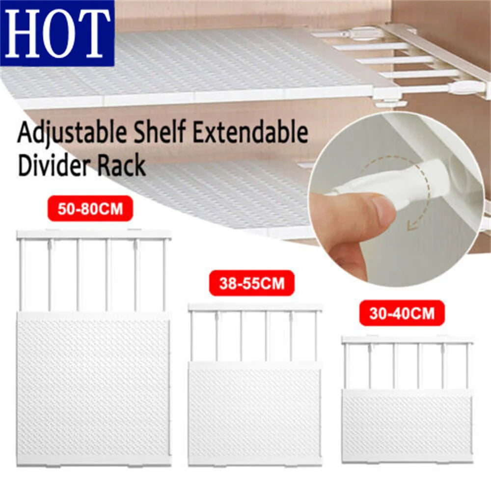Adjustable Closet Cupboard Storage Organizer Shelf – Extendable No-Punch Wardrobe Partition Divider Rack