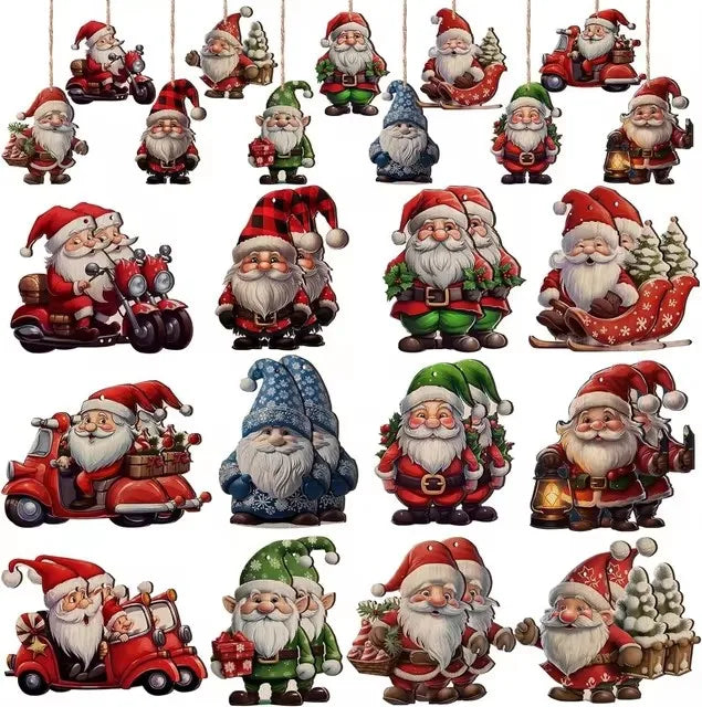 12/24pcs/set New Creative Wooden Christmas Dwarf Gnome Decoration Small Hanging Christmas Tree Decoration Wooden Plaque Set