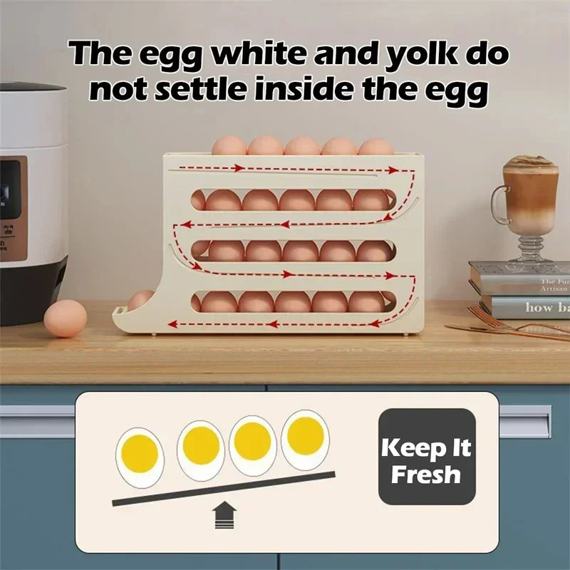 Egg basket, food container, egg box rack, refrigerator storage rack, automatic rolling egg rack storage box