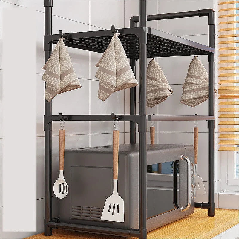Multi-Layer Kitchen Storage Rack Condiment Organizer Shelf Microwave Shelf Simple Countertop Tidying Shelves Kitchen Accessories