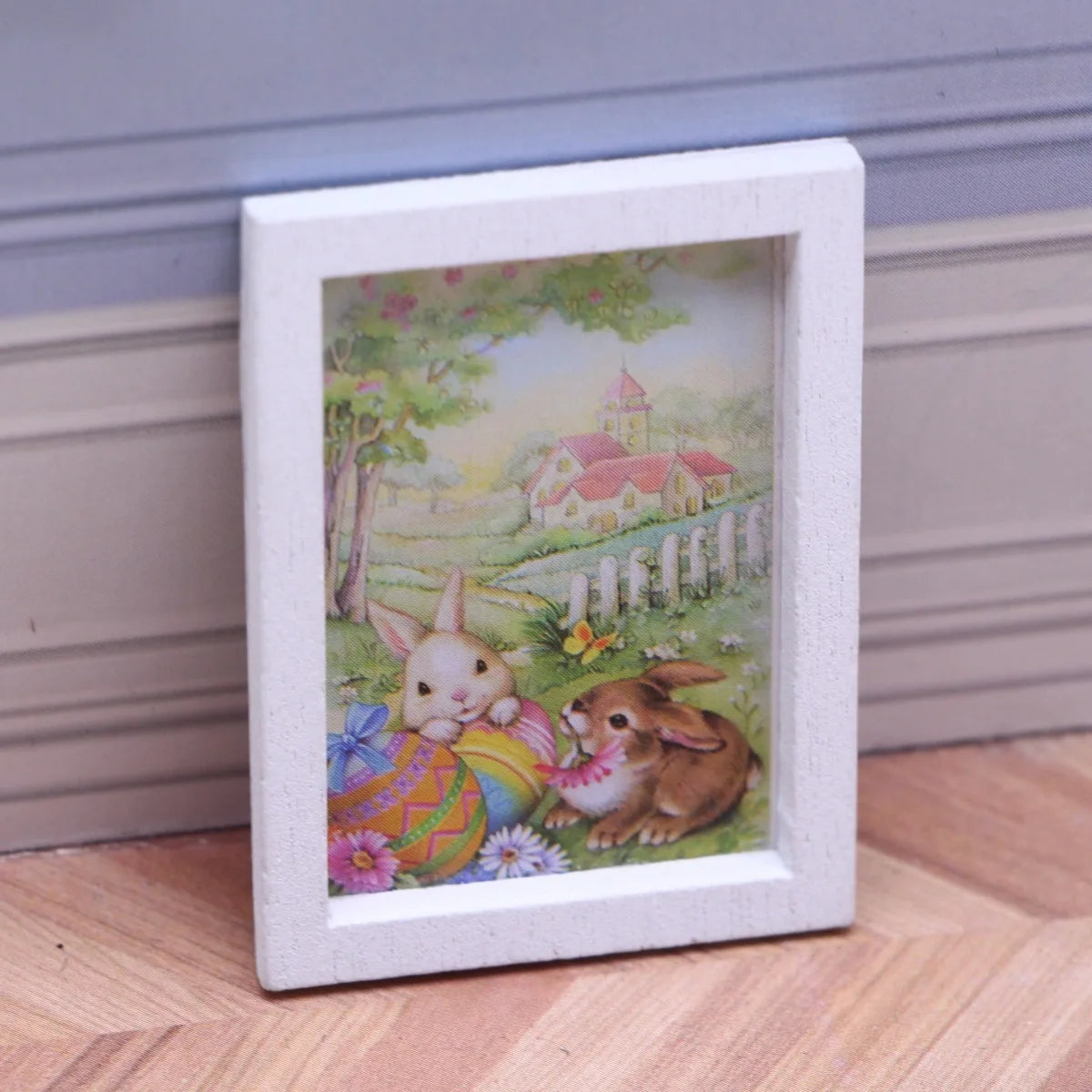4Pcs/Set Dollhouse Accessories Mini Easter Bunny Mural Ob11 Miniature Bedroom Living Room Scene Wall Decoration Accessories