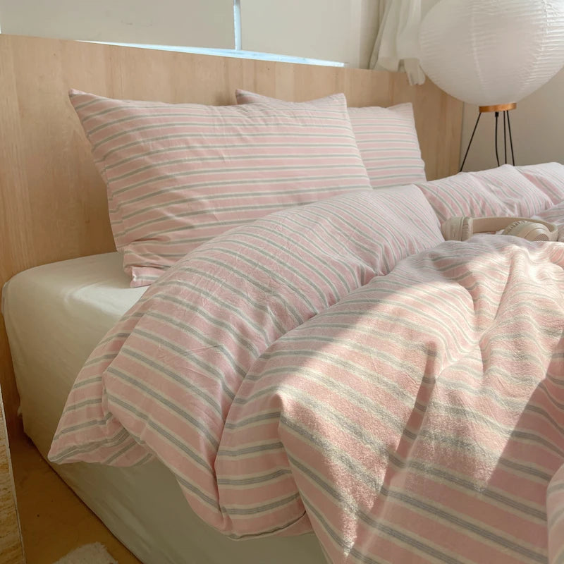 Nordic sling Cotton Pink Stripes Duvet Cover 150x200 Size Girl's Room housse de couette Skin friendly Breathable Comforter Sets