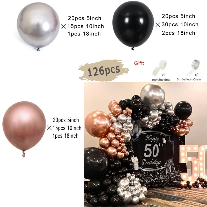 Black and Gold Balloons Garland Arch Kit with Starburst Foil Balloons for Wedding Birthday Family Party Decorations Supplies