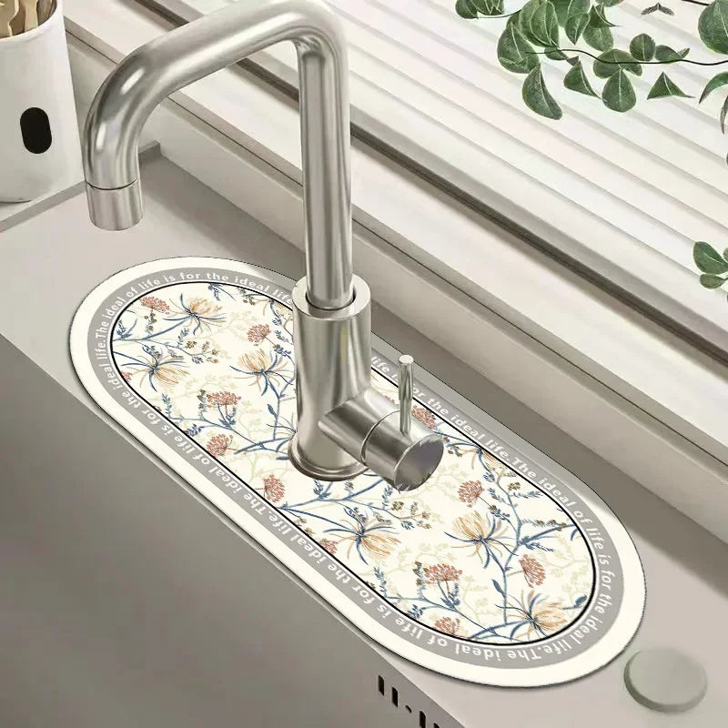 Faucet Drain Pad Retro Self-priming Kitchen Countertop Drain Mat Diatom Mud Wipeable Anti-slip Mat Absorbent Dish Drying Mat