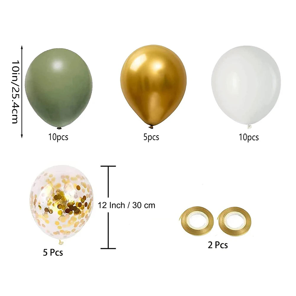 Retro Olive Green Balloons Kit White Confetti Balloon Party Decoration Balloon Birthday Party Wedding Important Festival Decorat