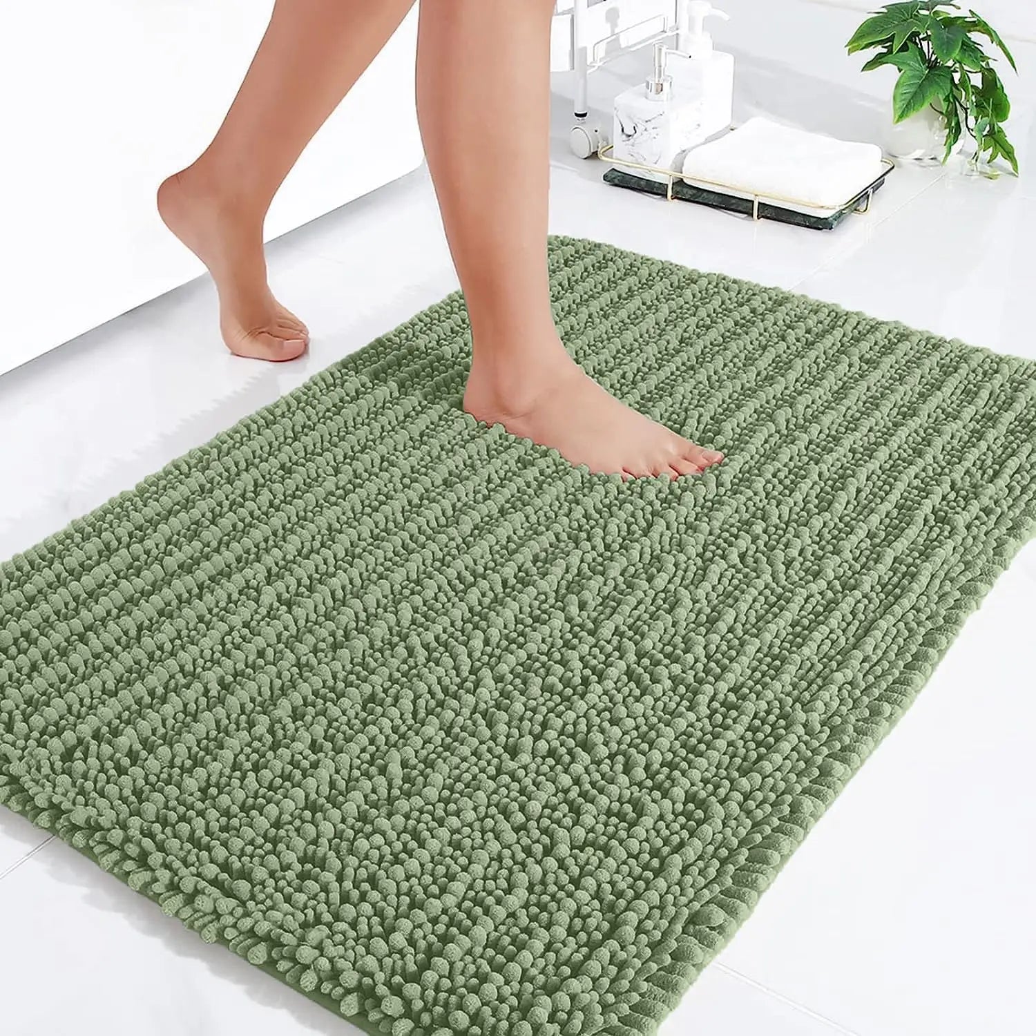 Hapihappy Chenille Bath Mat Luxury Bath Mat Soft Thick Absorbent Bathroom Mat Non-Slip Machine Wash Plush Bath Mats for Bathroom