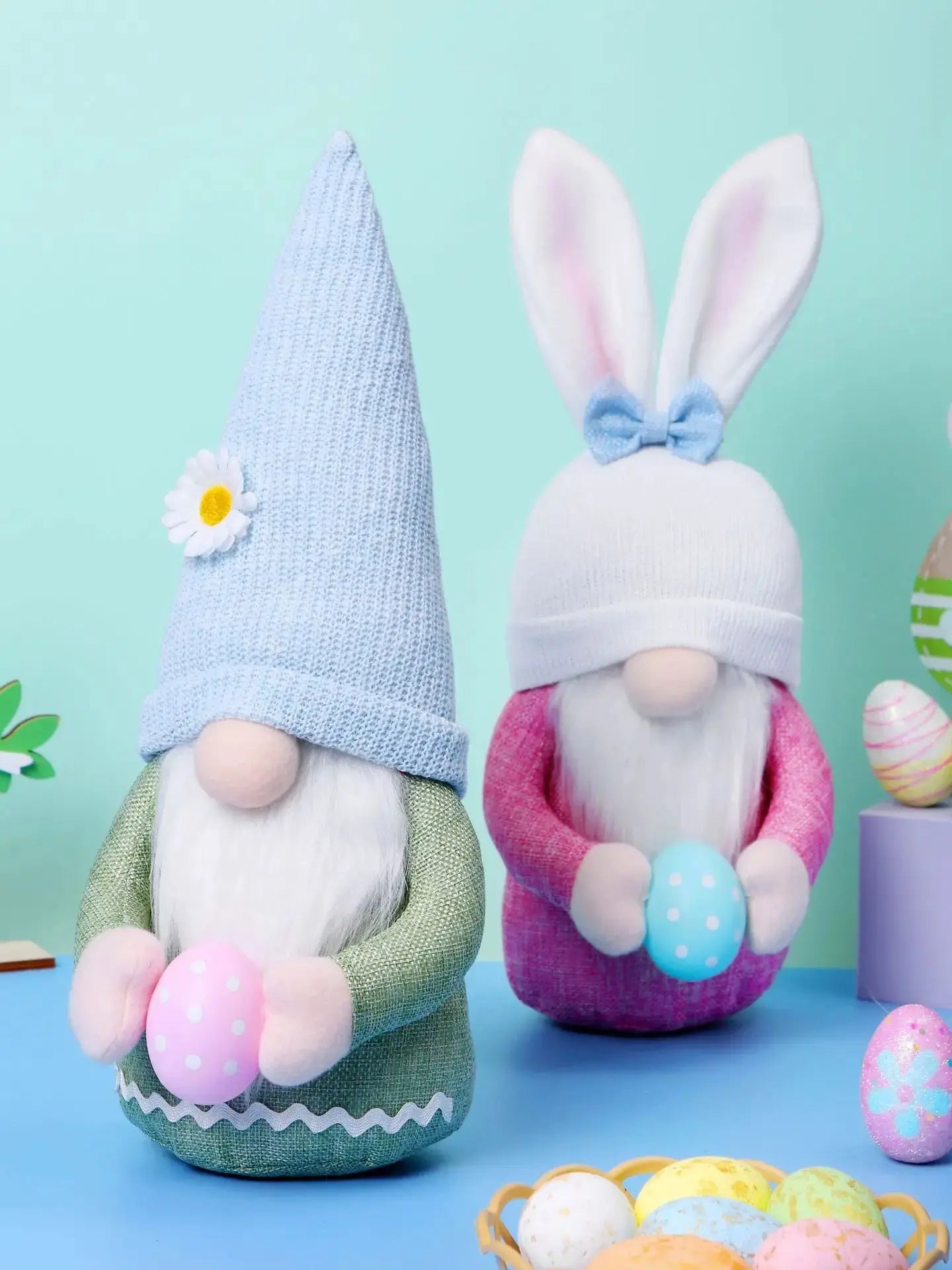 Easter Bunny Gnome with Easter Egg - Handmade Gnome Faceless Plush Doll, Gift for Girl Room Decor and Indoor Spring Decoration