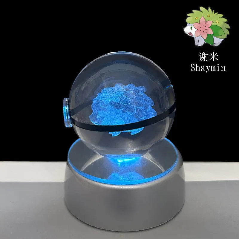 Pokemon 3D Crystal Ball Pikachu Gengar Eevee Mewtwo Anime Game Pokeball Led Night Light Base Kids Birthday Gift Home Decoration