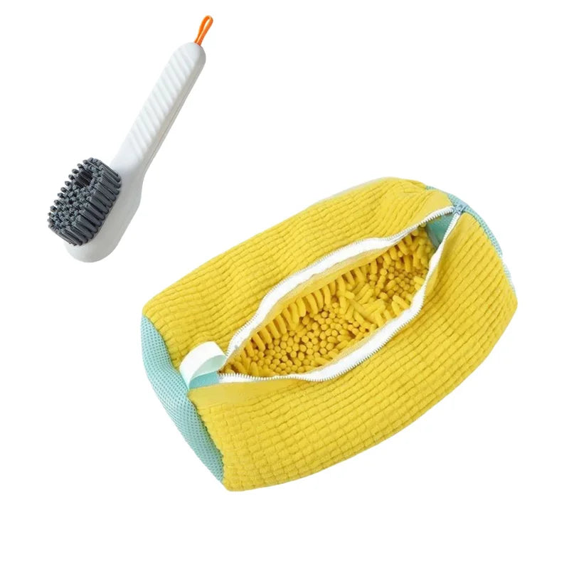 Shoe Washing Machine Bag with Liquid Shoe Brush Set Durable Laundry Shoe Bag and Soft Bristle Clean Brush for All Shoes