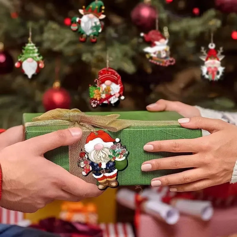 12/24pcs/set New Creative Wooden Christmas Dwarf Gnome Decoration Small Hanging Christmas Tree Decoration Wooden Plaque Set