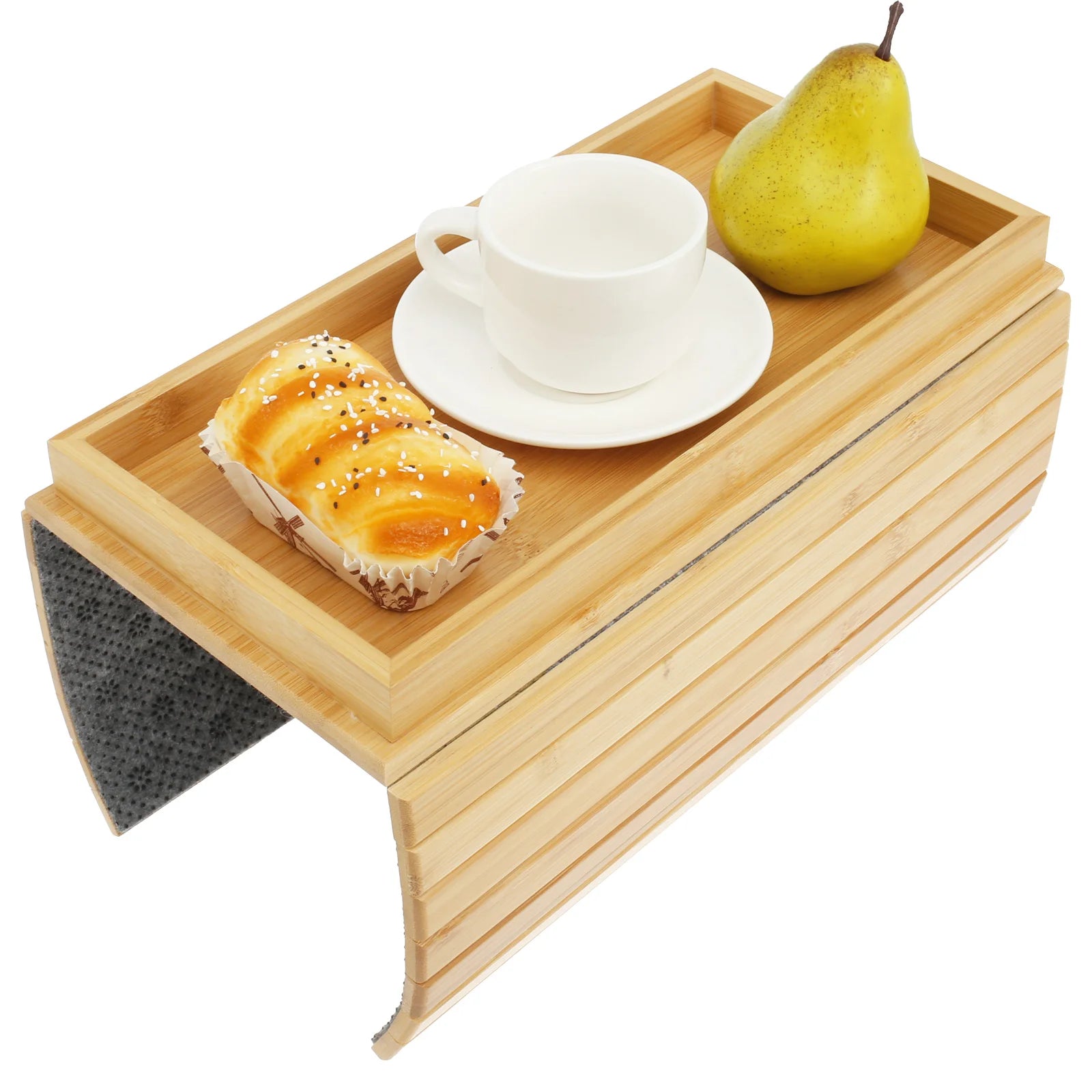 Bamboo Sofa Armrest Cup Holder Tray with Storage Organizer