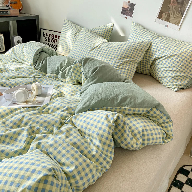 Skin-friendly Quilt Cover Plaid Style Duvet Covers Double Side Bed Cover постельное белье Home Comforter Covers(No Pillowcase)