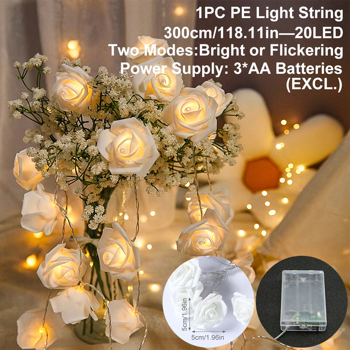 2m 10LED Rose Flowe LED String Lights Garland Wedding Birthday Decor Valentine's Day Gift Christmas Tree Decor for Home Outdoor