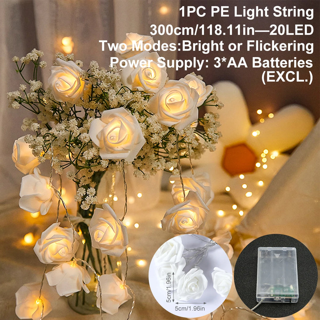 2m 10LED Rose Flowe LED String Lights Garland Wedding Birthday Decor Valentine's Day Gift Christmas Tree Decor for Home Outdoor