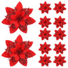 5/10pcs 14.5cm Christmas Flower Ornaments,Pink,Red,Gold,Glitter Artifical Flowers For Christmas Tree,Xmas Decoration For Home