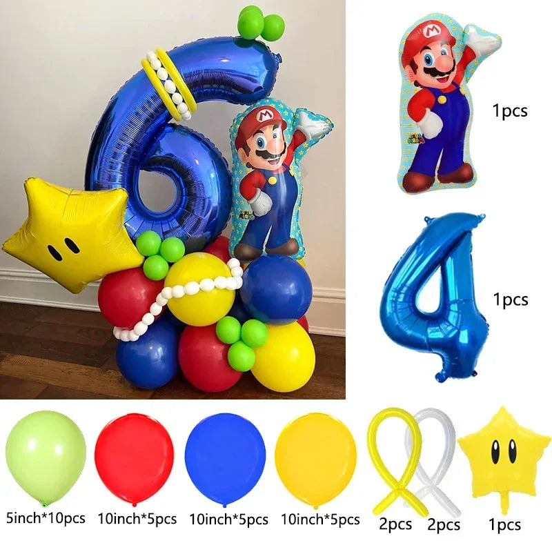 Super Mario Foil Balloons Arch Garland Kit Latex Balloons Number Balls Mario Birthday Party Baby Shower Decoration Gift Toys