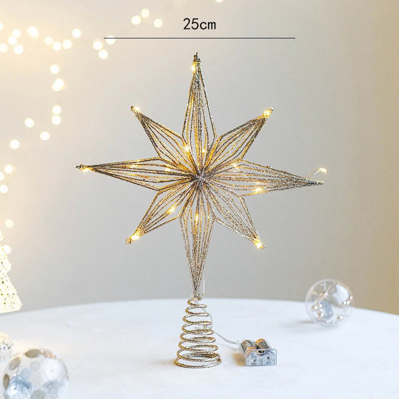 Christmas Tree Toppers Star With LED String Lights Ornaments For Christmas Home Party Decoration Festival Party New Year