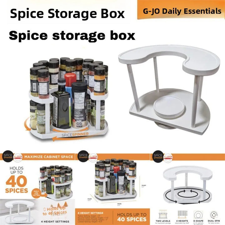 Adjustable Rotating Spice Spinner Rack – Large Capacity Kitchen Organizer with Dustproof Design