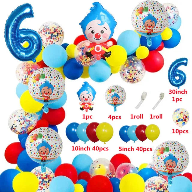 1set Plim Clown Foil Number Balloons Blue Latex Air Globos Children Baby Shower Birthday Party Decorations Kids Inflatable Toys