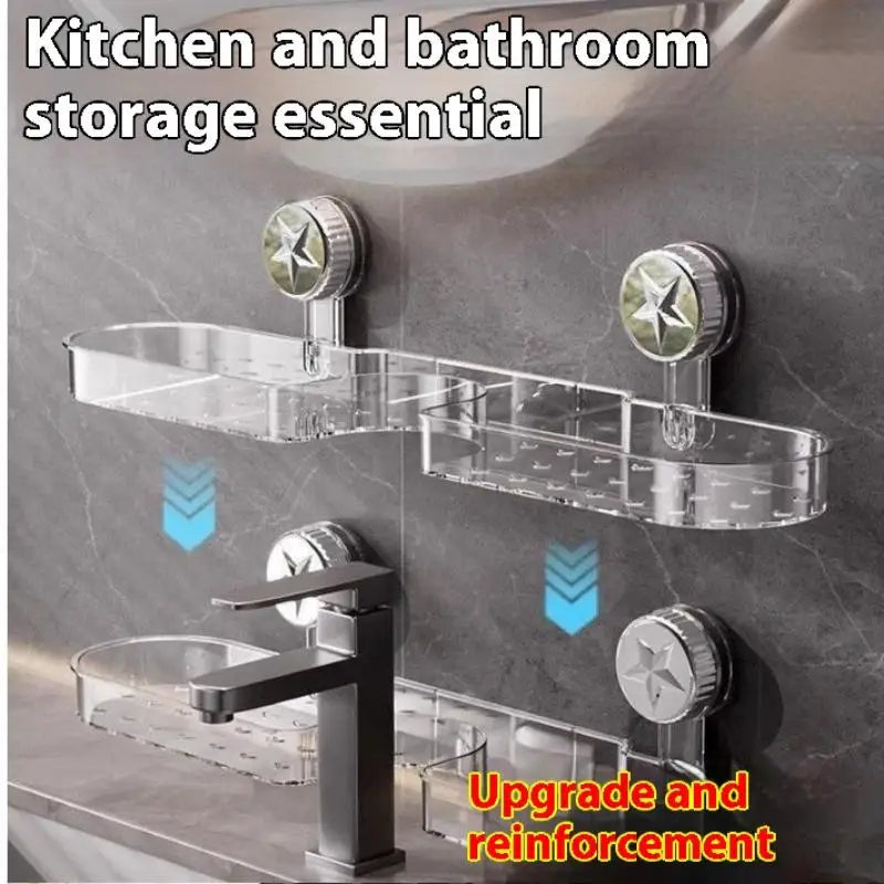 Suction Cup Washbasin Storage Rack – Punch-Free Bathroom Shower Caddy & Self-Draining Organizer Shelf