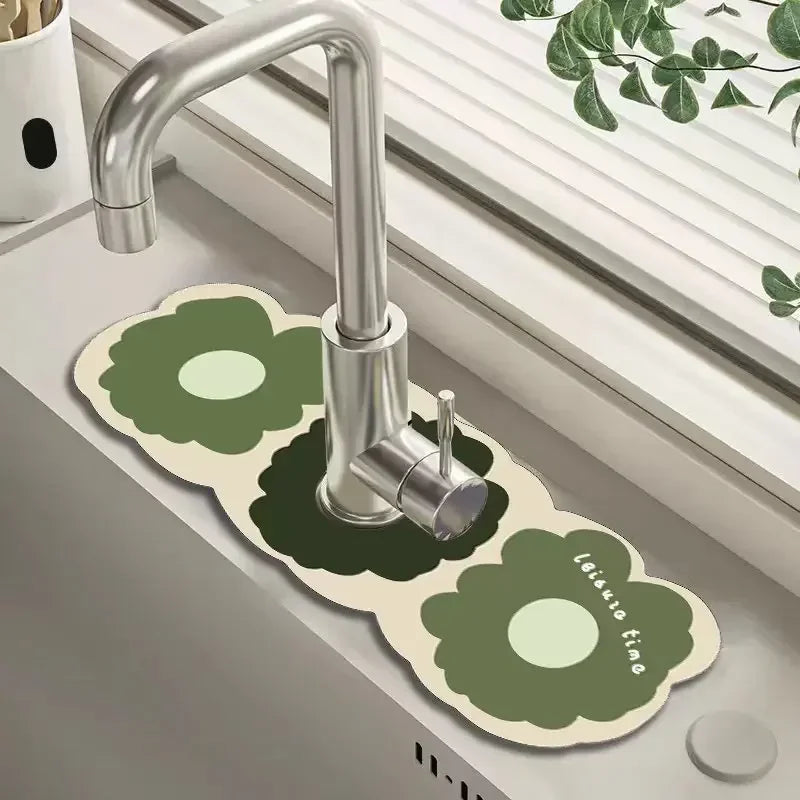 Faucet Drain Pad Retro Self-priming Kitchen Countertop Drain Mat Diatom Mud Wipeable Anti-slip Mat Absorbent Dish Drying Mat