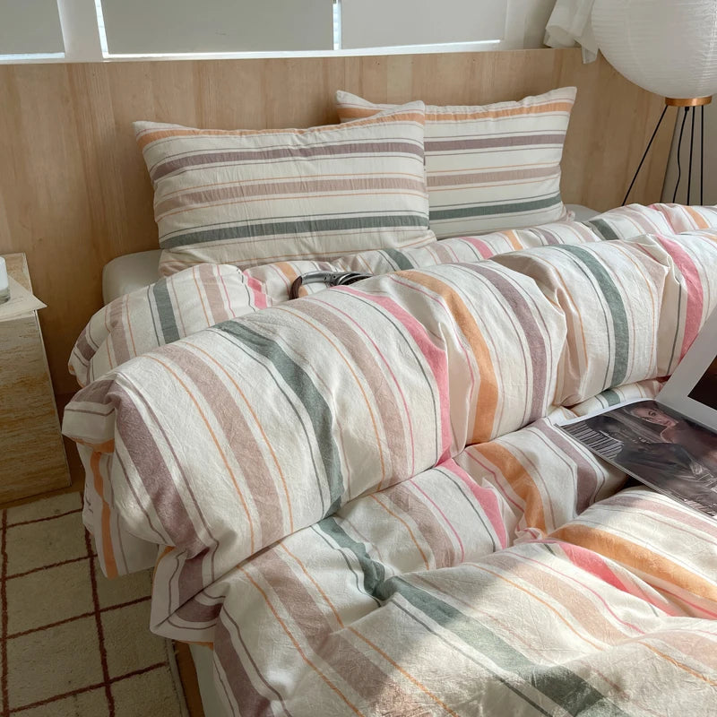 Nordic sling Cotton Pink Stripes Duvet Cover 150x200 Size Girl's Room housse de couette Skin friendly Breathable Comforter Sets