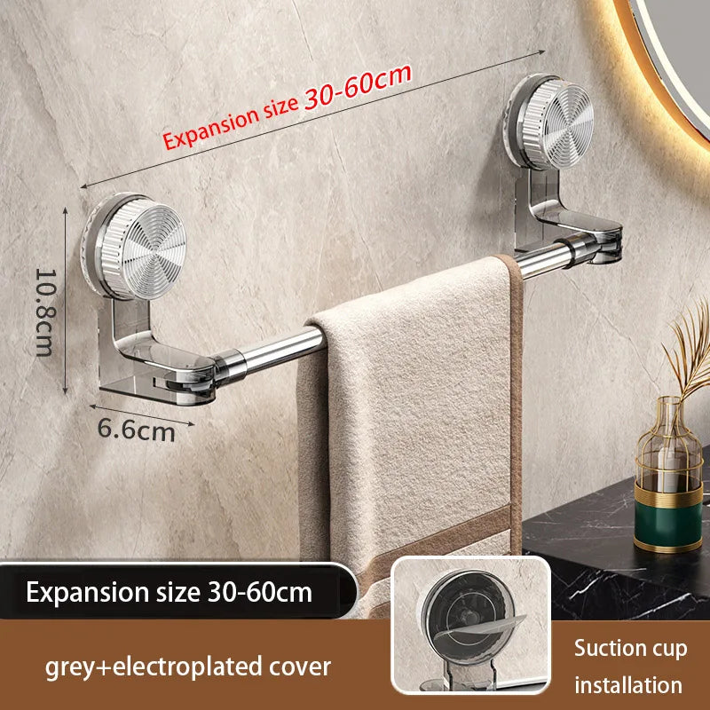 Suction Cup Retractable Towel Bar – Rotatable Corner Towel & Shoe Shelf Punch-Free Bathroom Storage Rack