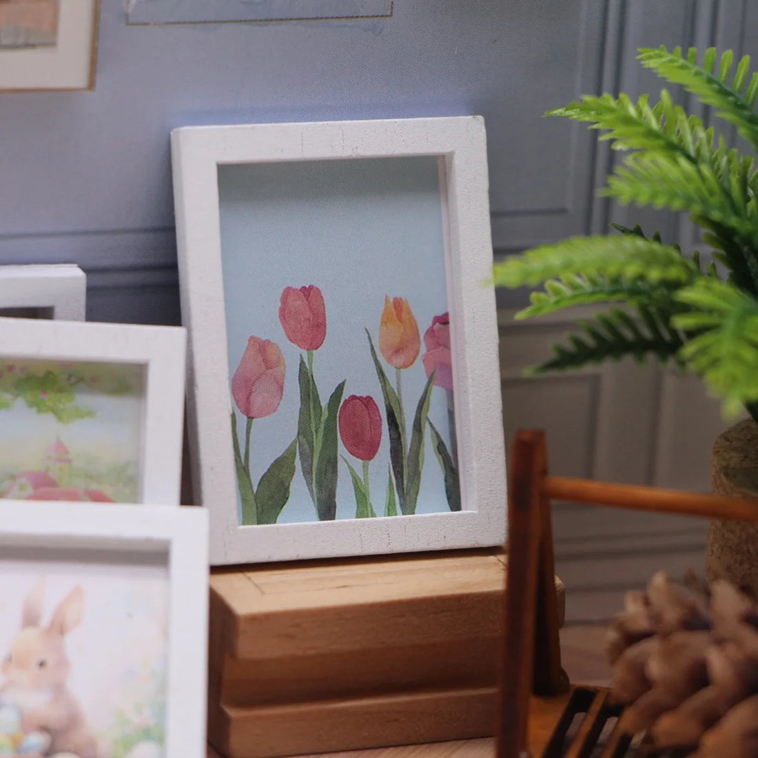 4Pcs/Set Dollhouse Accessories Mini Easter Bunny Mural Ob11 Miniature Bedroom Living Room Scene Wall Decoration Accessories