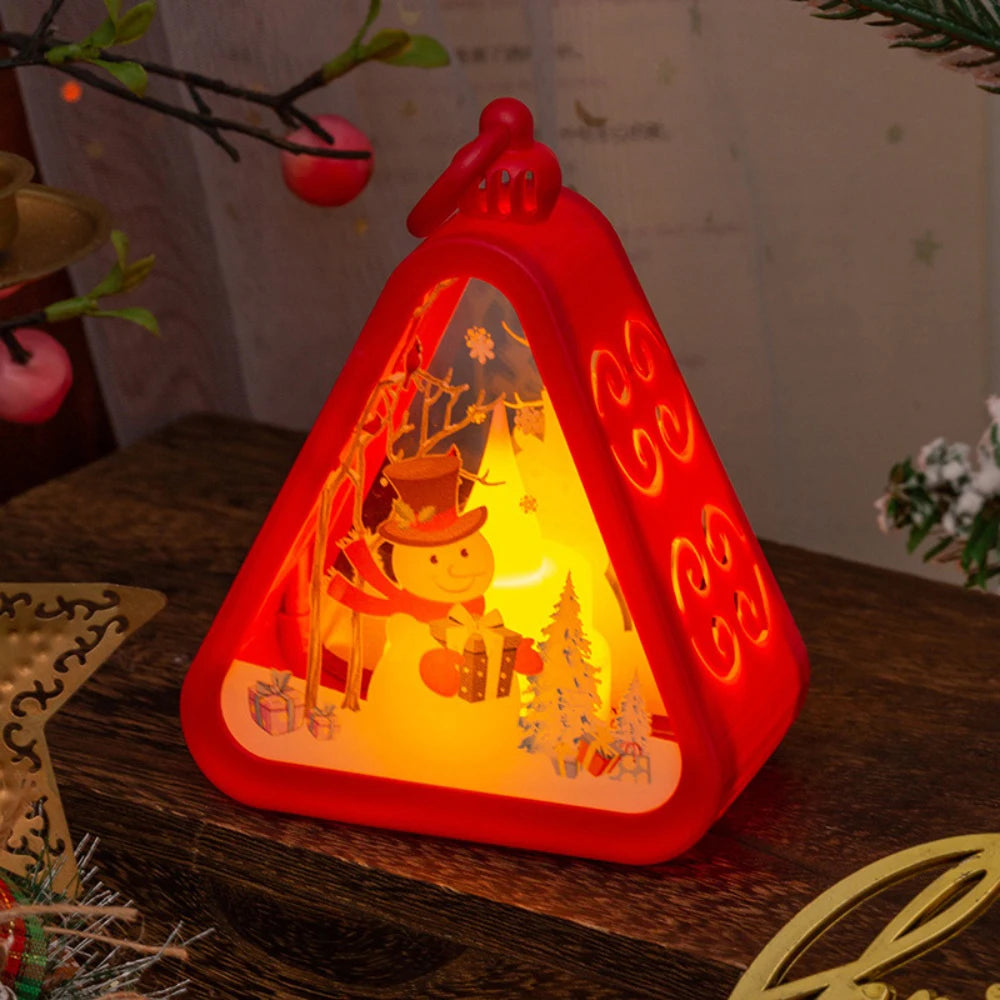 Mini Christmas LED Triangle Lantern Santa Claus Snowman Festival Lamp Indoor Table Ornaments Party Scene Props Home Decoration