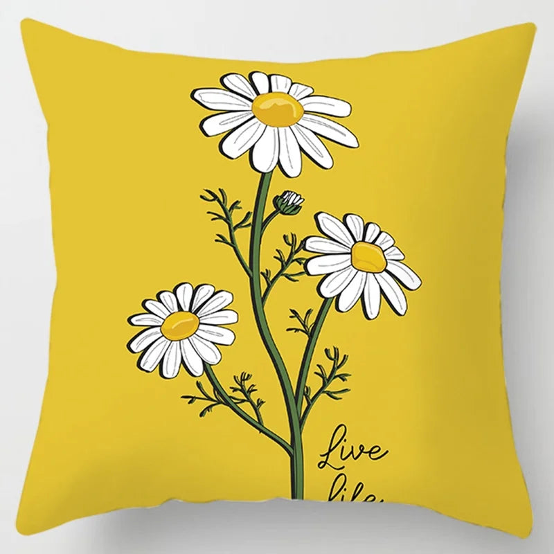 Modern Simple Yellow Flower Pillowcase Home Sofa  Lumbar  Cushion  Pillow