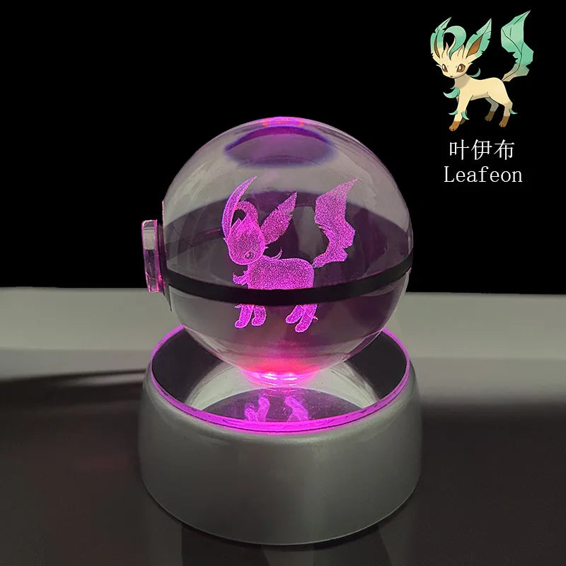 Pokemon 3D Crystal Ball Pikachu Gengar Eevee Mewtwo Anime Game Pokeball Led Night Light Base Kids Birthday Gift Home Decoration