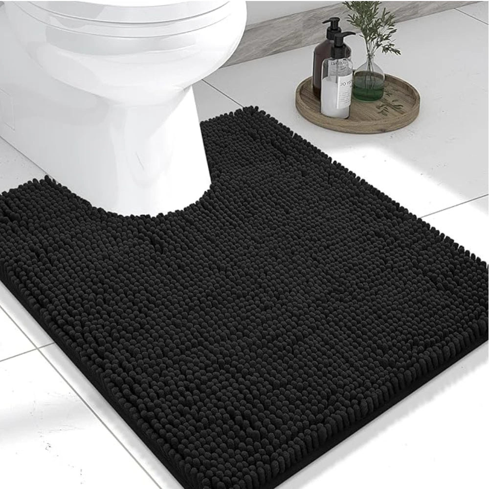Toilet Rugs U Shaped Washable Bathroom Mat Extra-Soft Plush Rug Chenille Microfiber Super Absorbent Shaggy Machine Wash & Dry