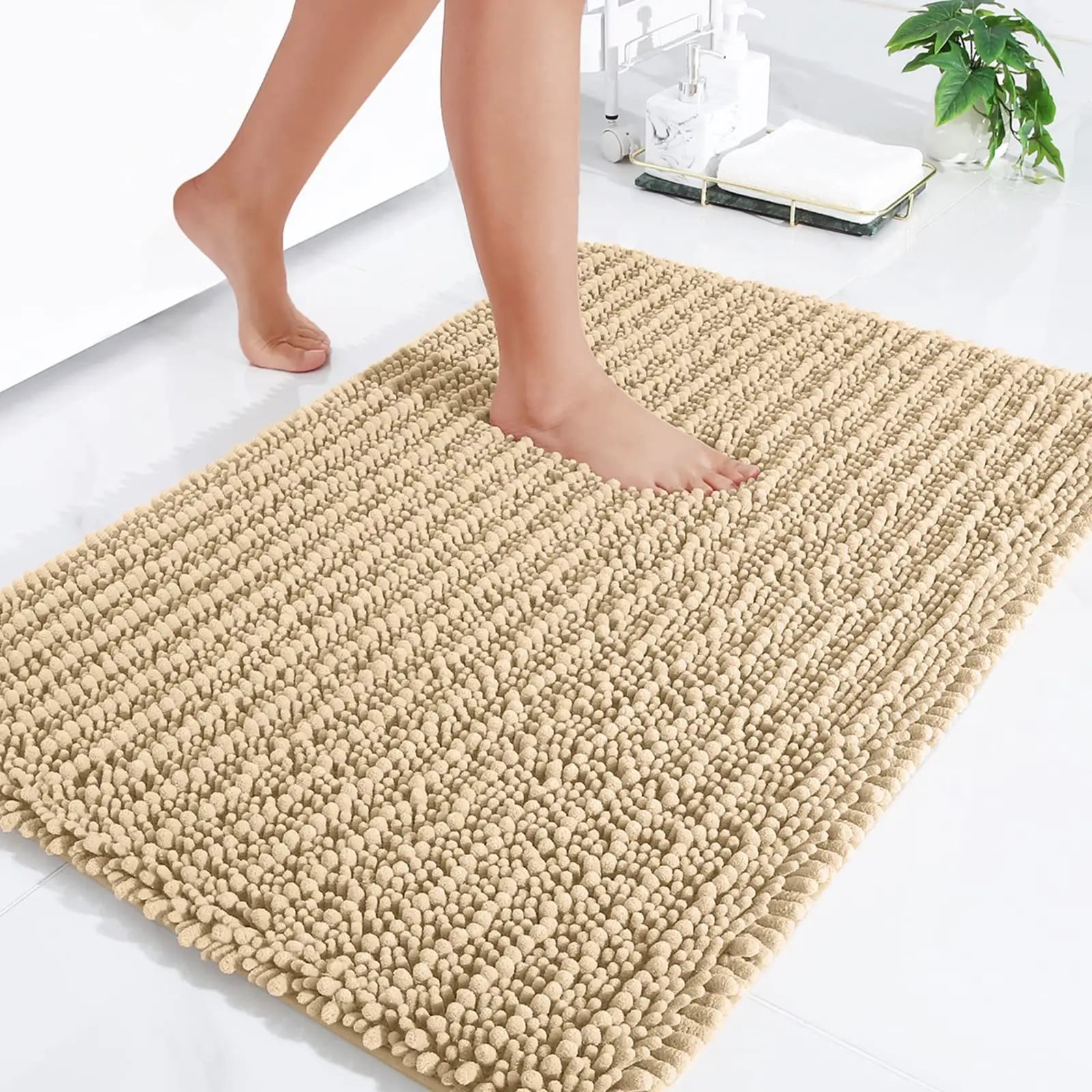 Hapihappy Chenille Bath Mat Luxury Bath Mat Soft Thick Absorbent Bathroom Mat Non-Slip Machine Wash Plush Bath Mats for Bathroom