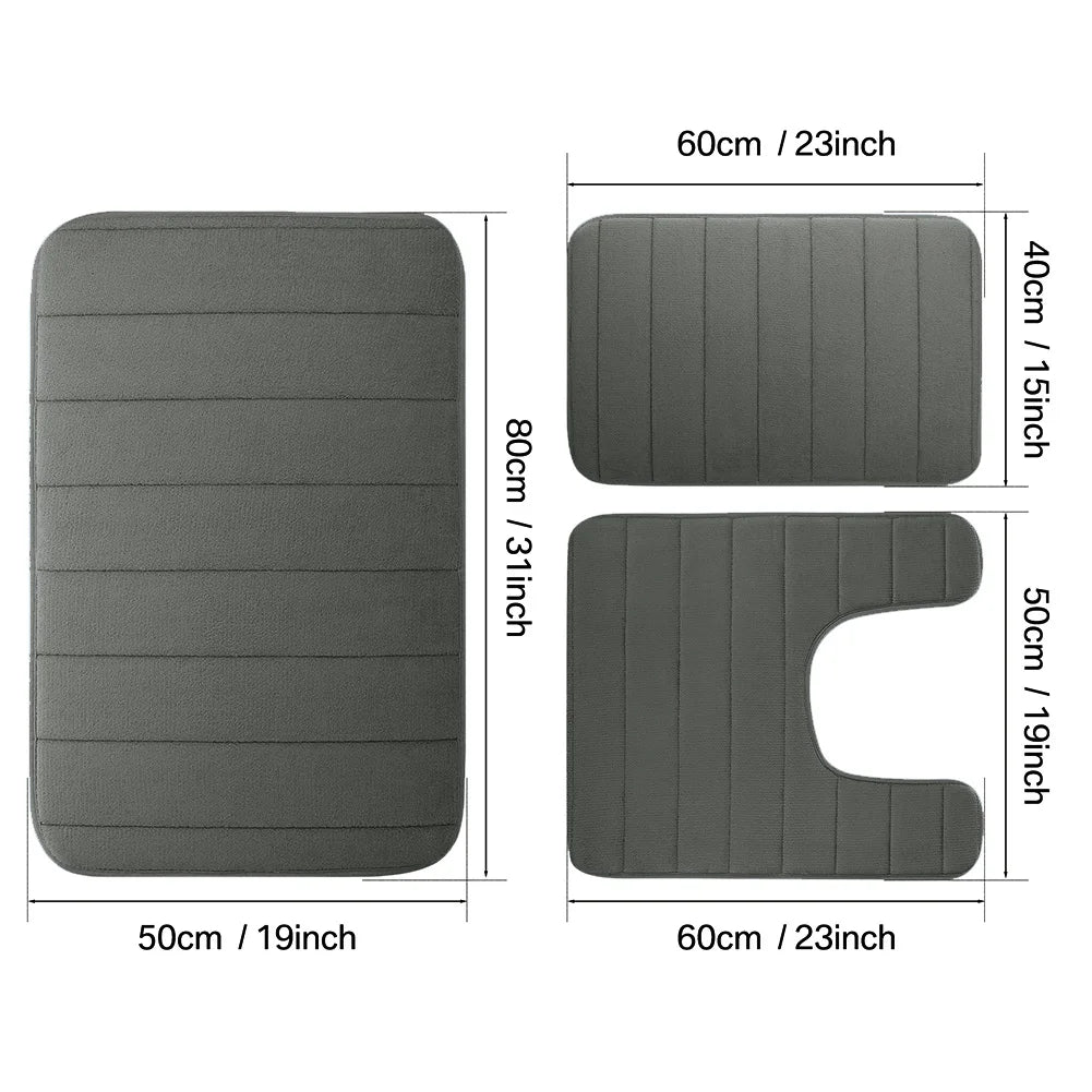 Velvet Memory Foam Bathroom Rug Set Of 3 Water Absorption Non Slip Extra Soft Bath Mats Machine Washable&Dry Toilet Floor Mat