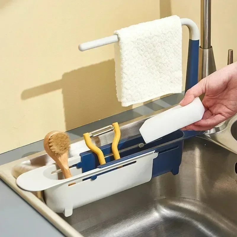 Telescopic Sink Drain Rack – Kitchen Storage Basket Organizer for Soap, Sponge & Accessories