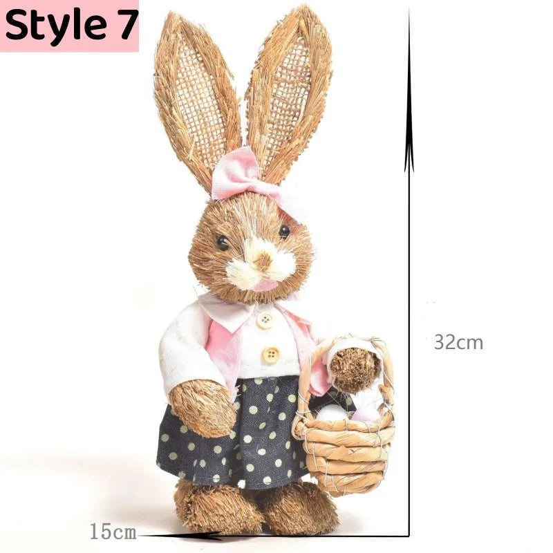 Easter Bunny Simulation Straw Bunny for Easter Cute Standing Rabbits Creative Home Spring Garden Decoration Crafts Gift for Kids