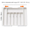 Organizador de cajones de cocina expandible: caja retráctil ajustable para guardar cubiertos con divisores para utensilios y organización del hogar.