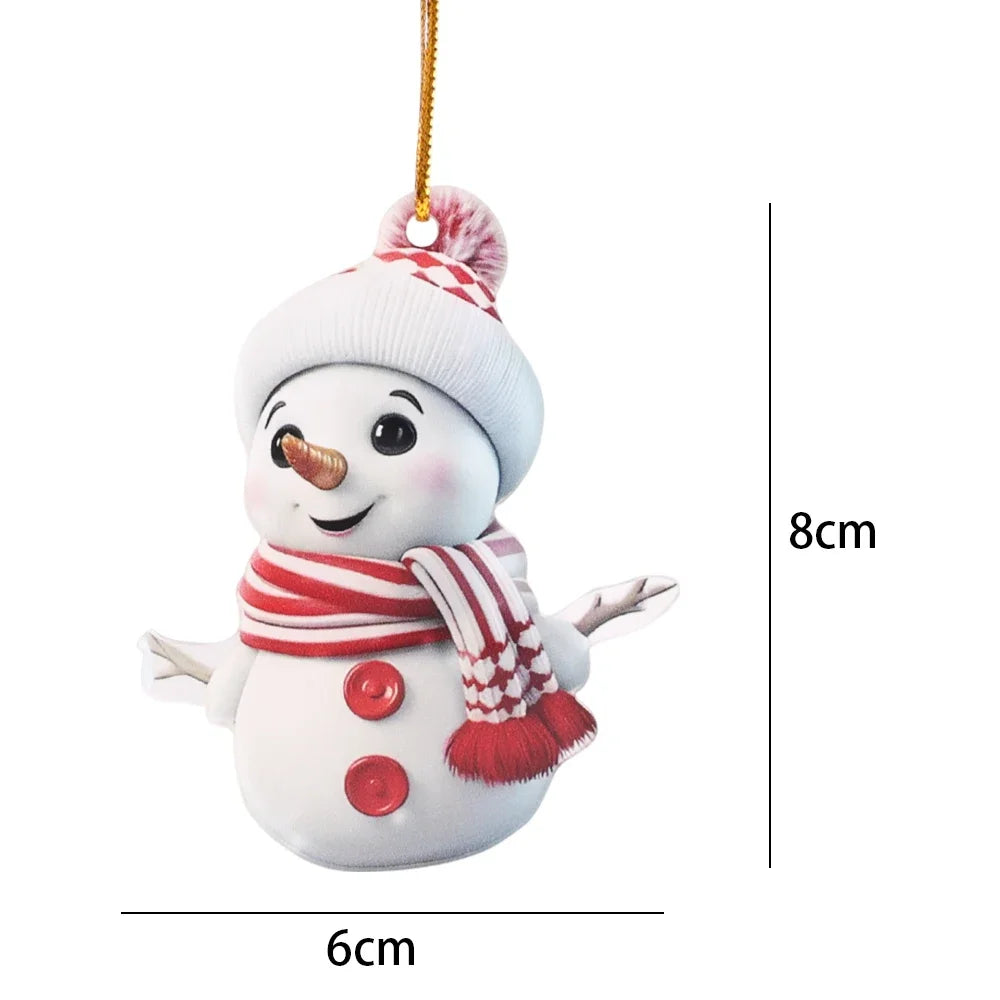 10/1pcs Christmas Snowman Pendants Acrylic Flat Xmas Tree Car Decoration Merry Christmas Atmosphere Hanging Ornaments Kids Gifts