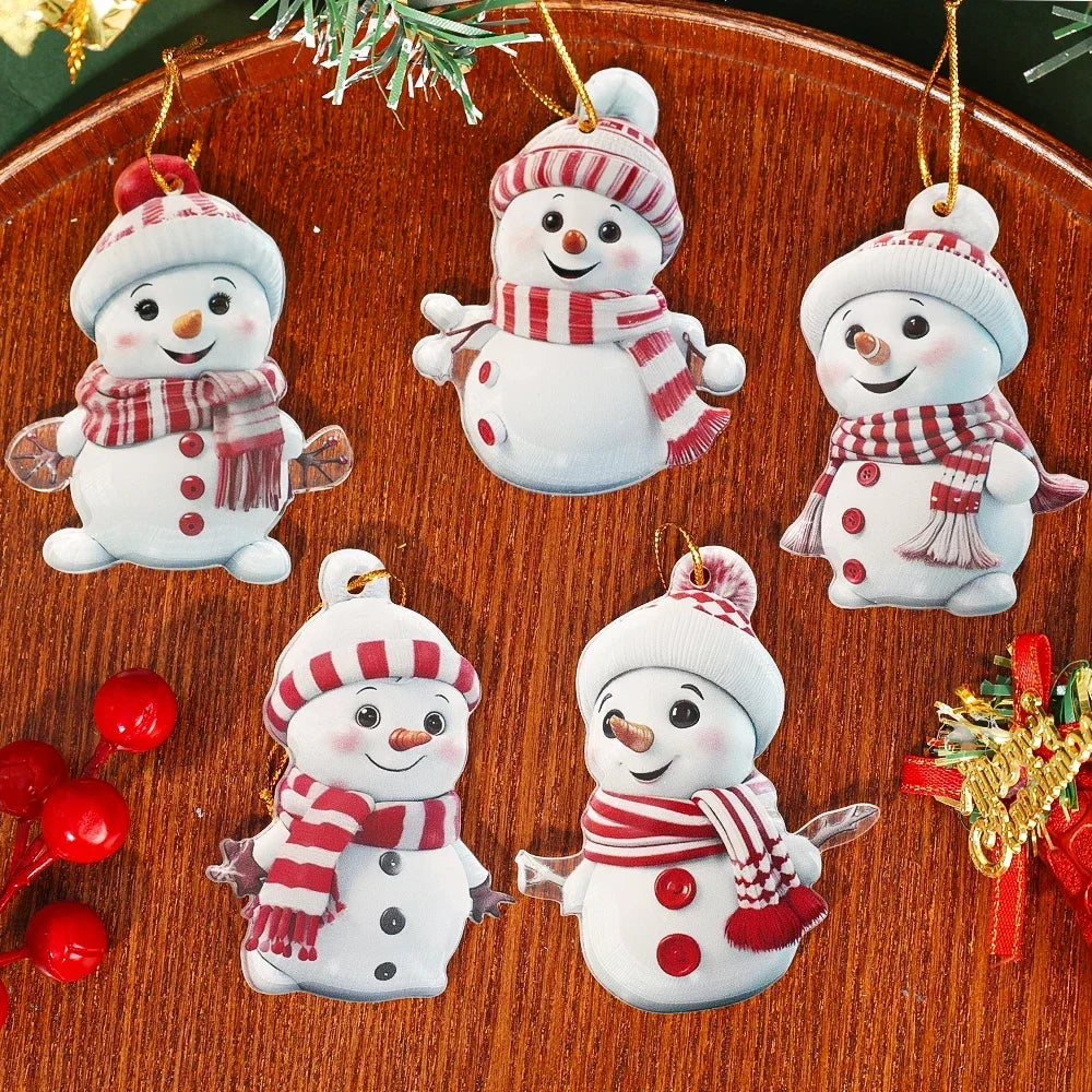 10/1pcs Christmas Snowman Pendants Acrylic Flat Xmas Tree Car Decoration Merry Christmas Atmosphere Hanging Ornaments Kids Gifts
