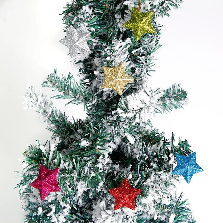 6Pcs Glitter Gold Silver Star Christmas Ornaments Star Embellishments Pendants for Xmas Tree Hanging Christmas Party Decorations
