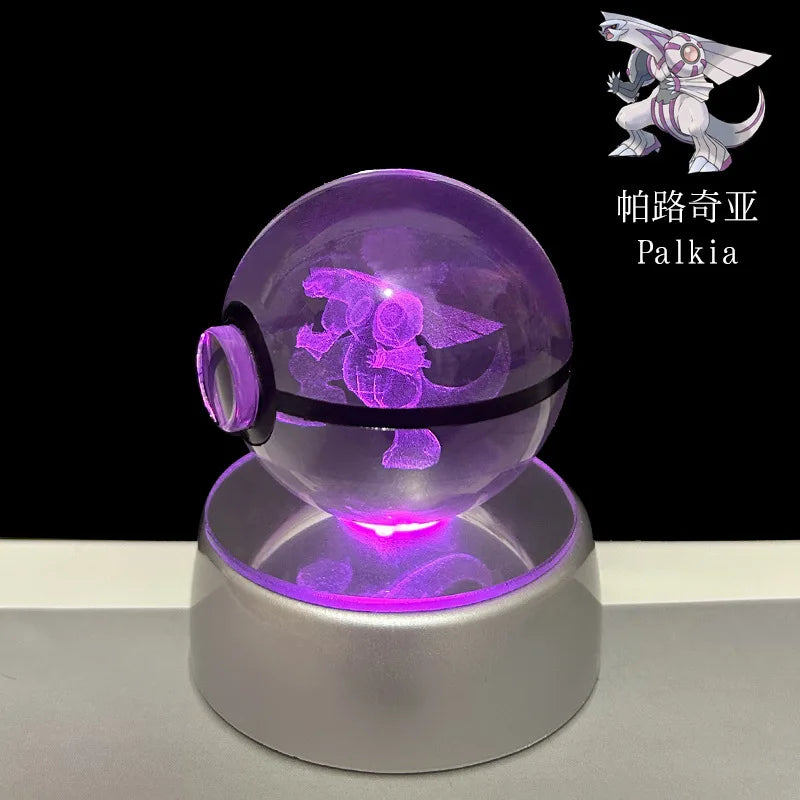 Pokemon 3D Crystal Ball Pikachu Gengar Eevee Mewtwo Anime Game Pokeball Led Night Light Base Kids Birthday Gift Home Decoration