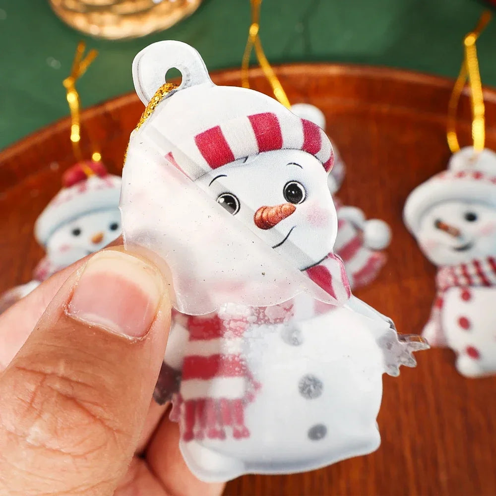 10/1pcs Christmas Snowman Pendants Acrylic Flat Xmas Tree Car Decoration Merry Christmas Atmosphere Hanging Ornaments Kids Gifts