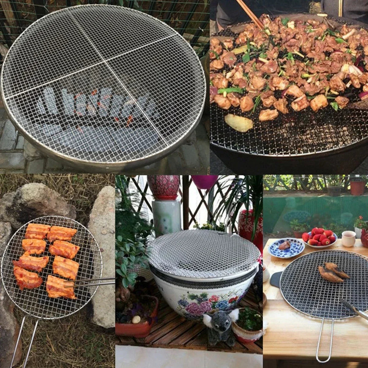 34 Sizes 10-60cm Diameter Round 304 Stainless Steel BBQ Grills Net Meshes Korean Barbecue Non-stick Wire Net bbq Grill Mesh Rack