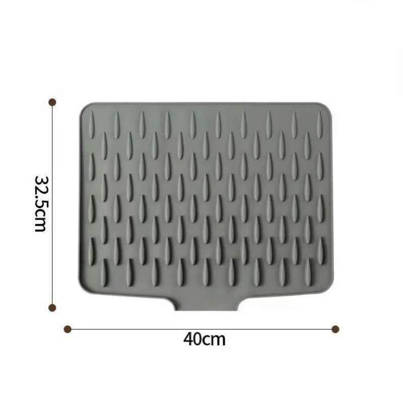 Silicone Dish Drying Mat for Kitchen – Non-Slip Sloped Drain Mat, Heat-Resistant Pot Pad & Fruit Drain Mat (32x40cm)