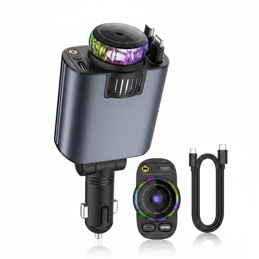 5-in-1 PD45W Car Charger – USB-C Fast Charger with Roof Starlight & Aromatherapy Air Freshener for iOS & Android