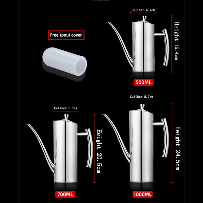 Stainless Steel Oil Pot Kitchen Oil Tank Pot Sauce Vinegar No Drip Dust-Proof Oil Storage Container Tank Storage Kitchen Tools