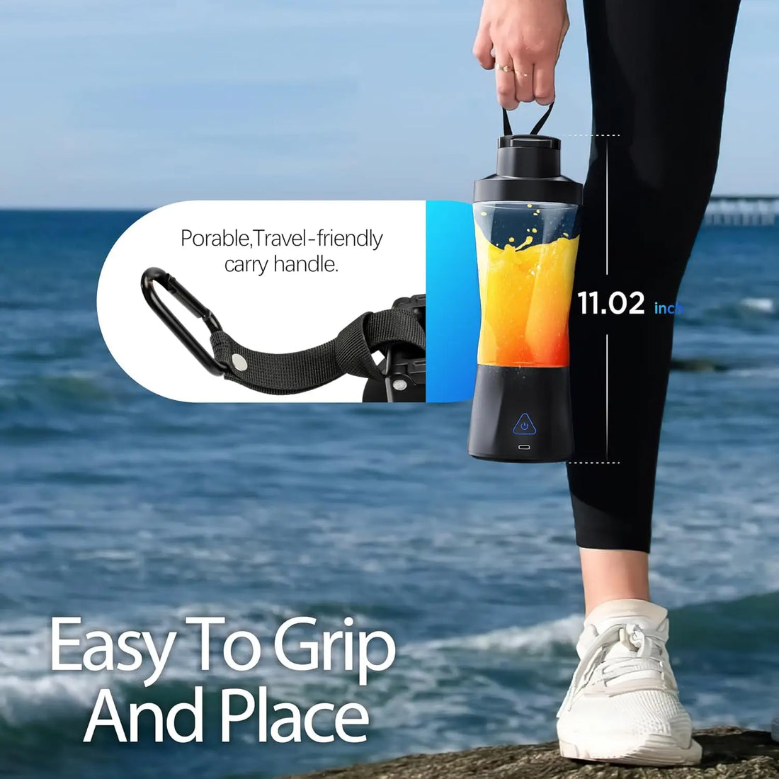 Portable Blender Cordless Self-Cleaning Mini Blender with Lid Silent Mini Travel Blender with Stainless Steel Blades USB Charge