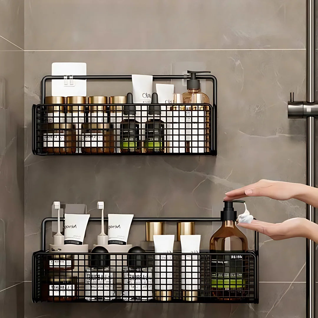 Bathroom Organiser Multifunctional Toiletries Organiser No-Punch Bathroom Shelf Bathroom Kitchen Wall Mount Storage Rack